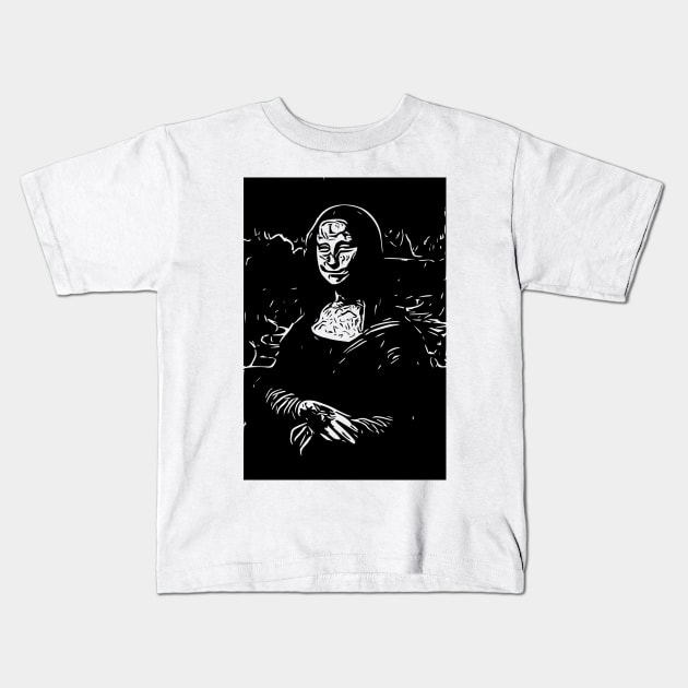 Evil Monalisa | Leonardo da Vinci line art | Black pop art Kids T-Shirt by Classical